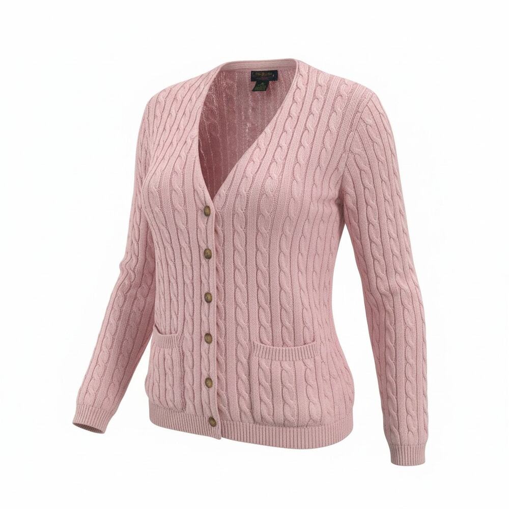 Vintage Charter Club Classic Pink Cable Cardigan M Pockets Boyfriend